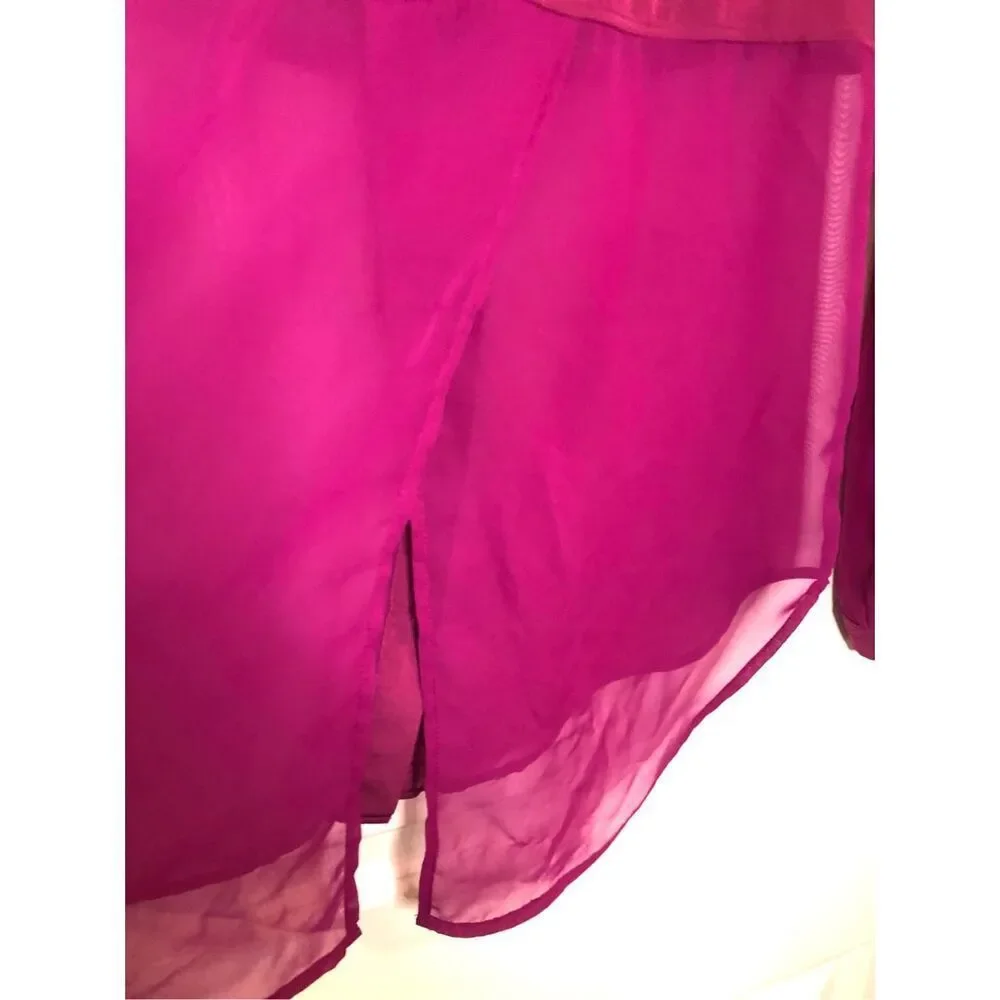 Free People XS Sheer Magenta Button Up Blouse Date Night Party Boho High Low Spl